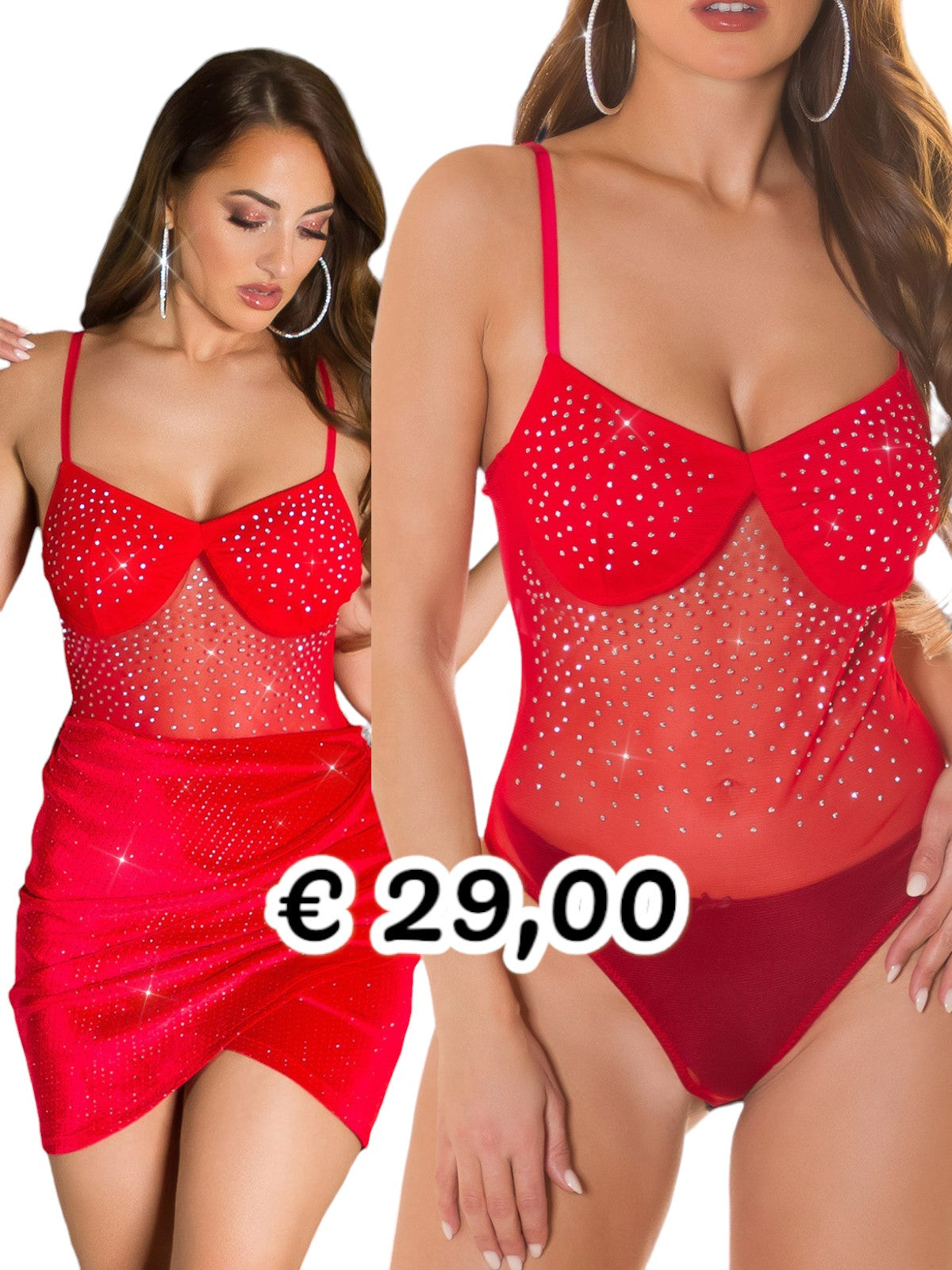 Body top rosso con strass 0000B12147