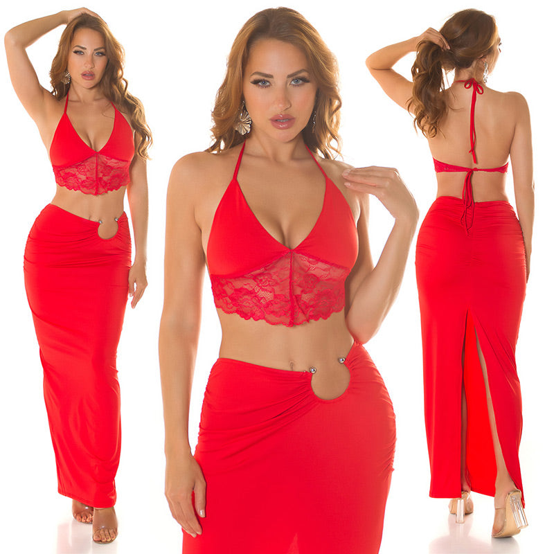 Top corto con pizzo rosso 0000BH210731