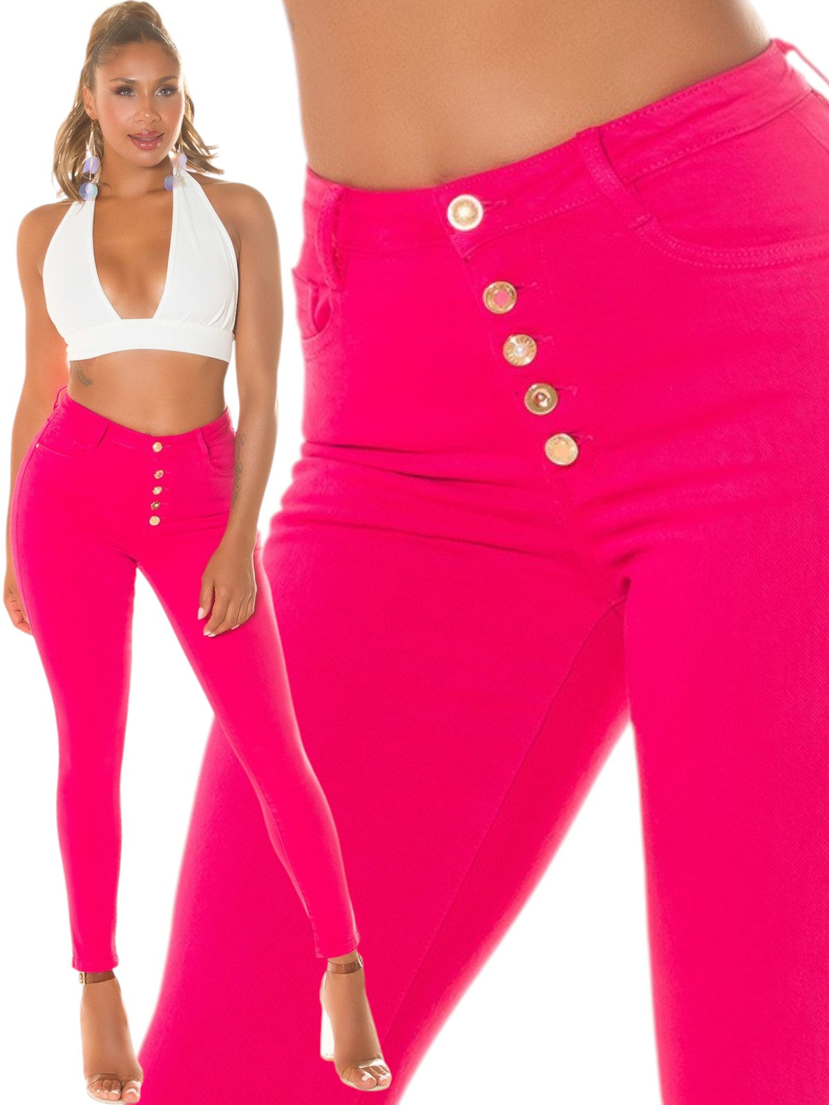 Jeans rosa a vita alta 0000J1363P