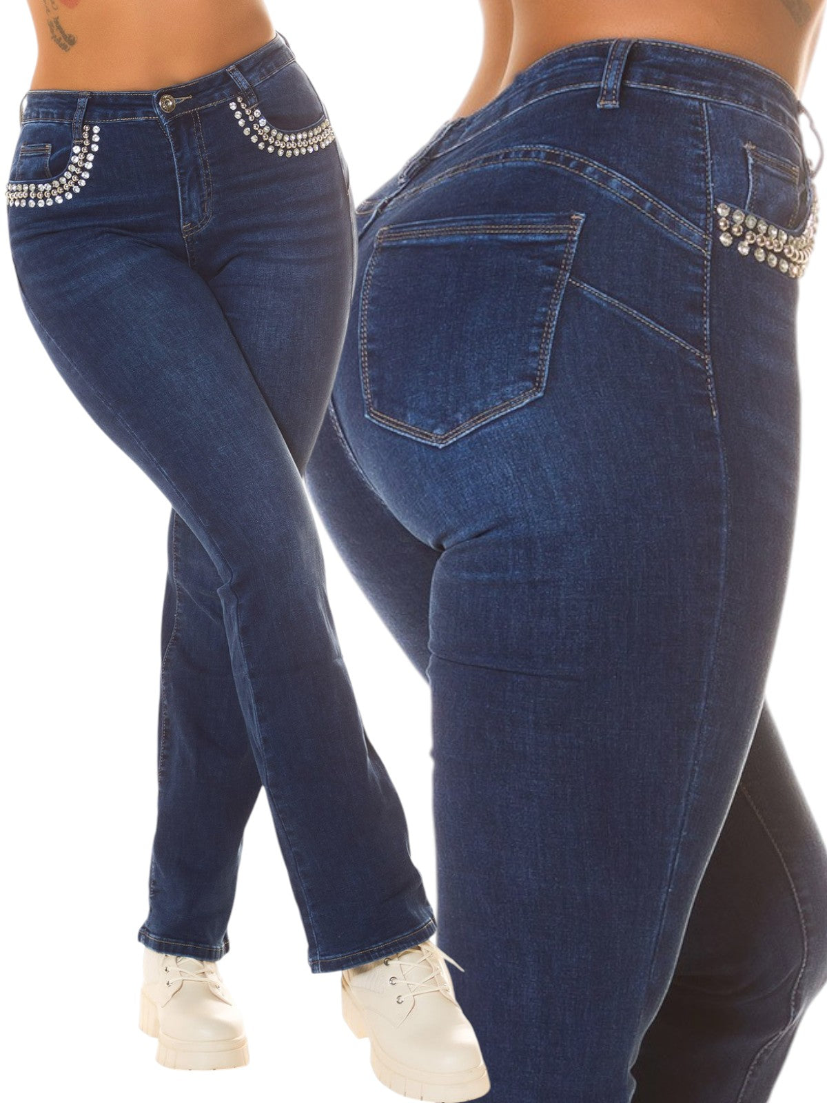 Jeans a vita alta con dettagli glitterati 0000J1733