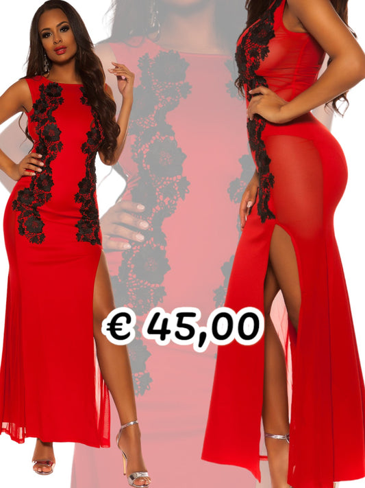 Abito rosso con pizzo 0000K18442