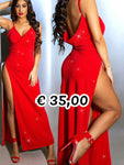 Abito rosso con glitter e spacco 0000K20111E