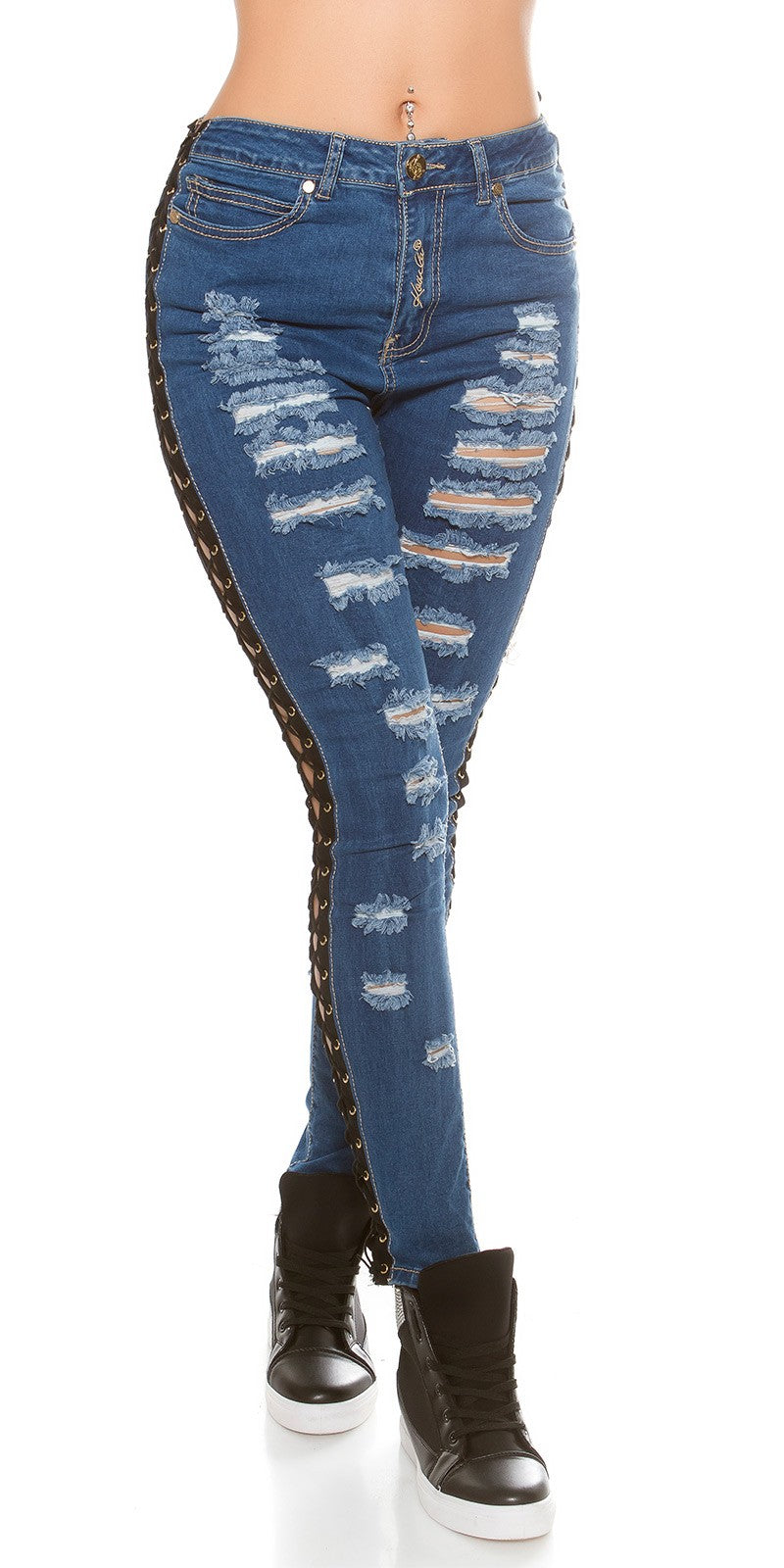 Jeans con lacci laterali 0000K600-406