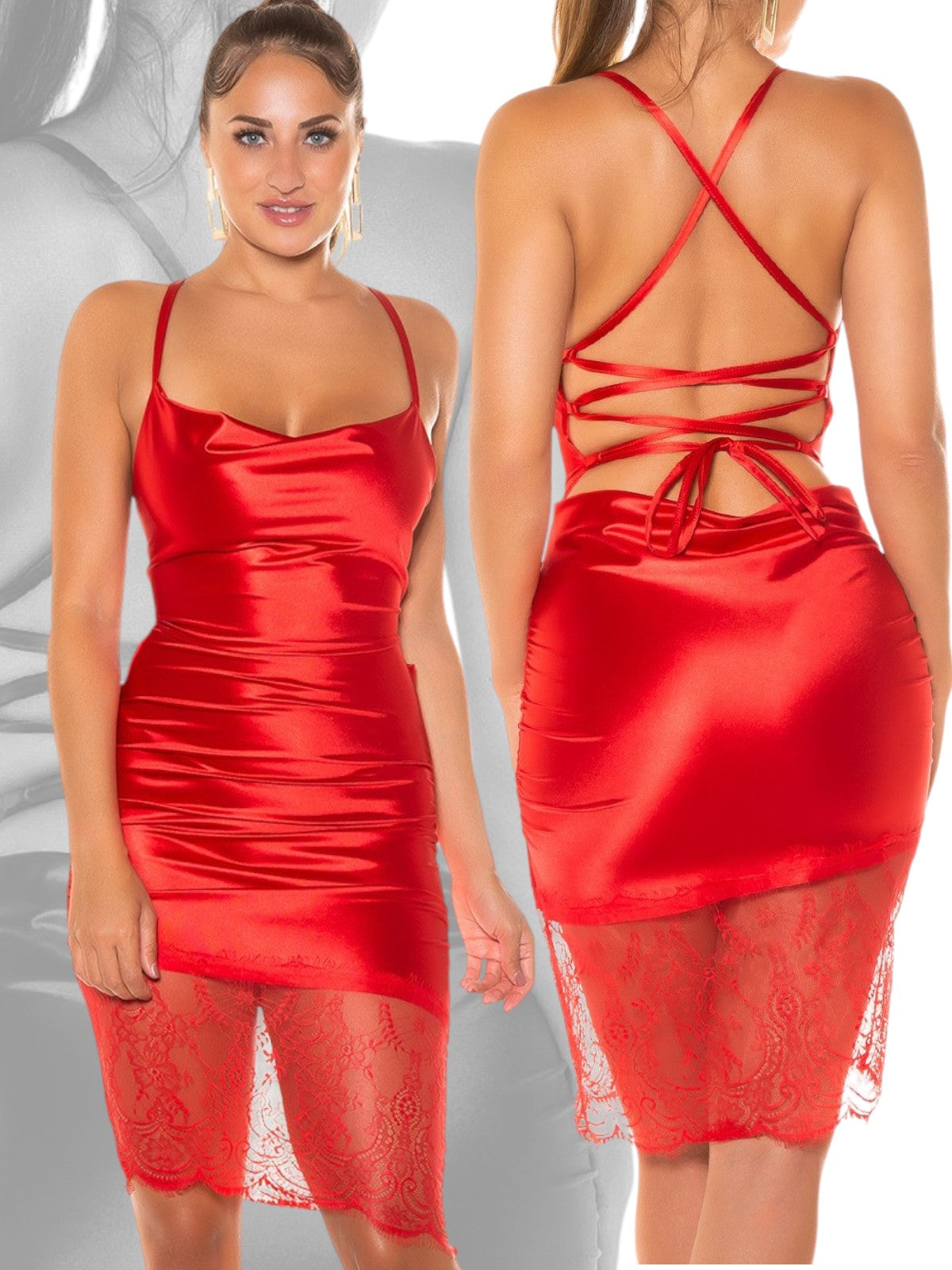 Abito rosso con pizzo 0000K89361E