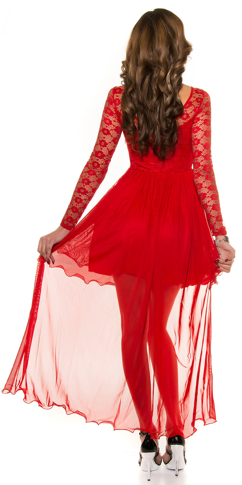 Abito rosso elegante in pizzo 0000K9129