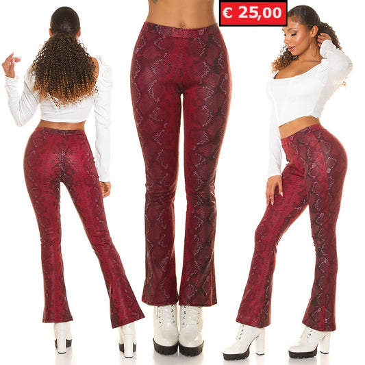 Pantaloni svasati effetto serpente rosso 0000LE618