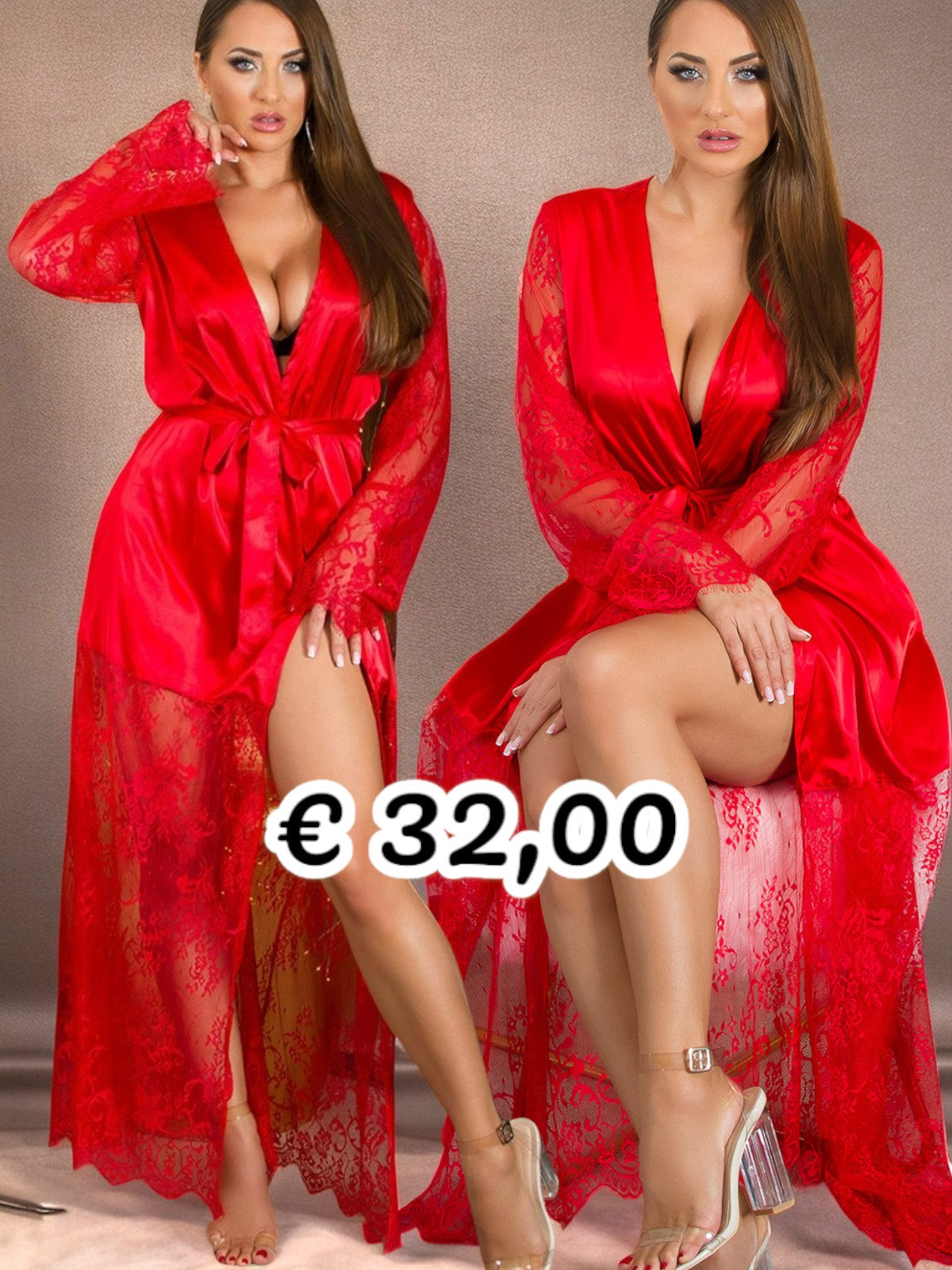 Vestaglia rossa con pizzo 0000M20181