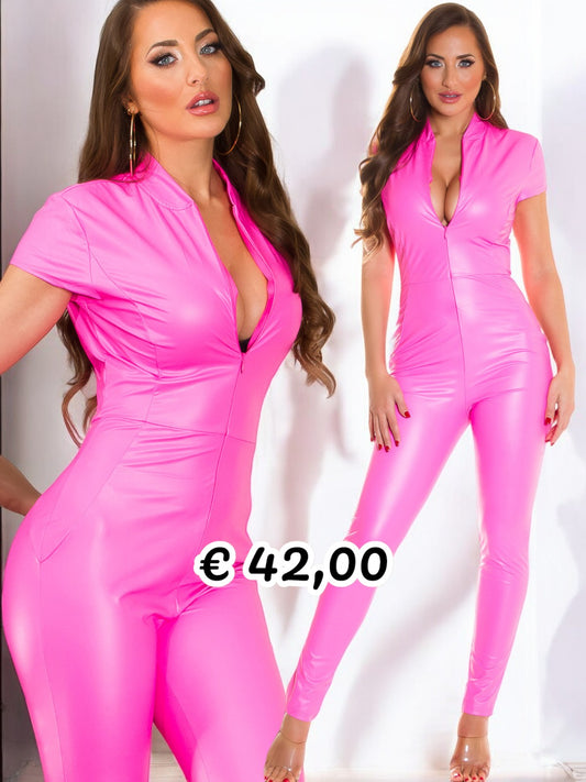 Tuta in similpelle rosa maniche corte 0000OV20488