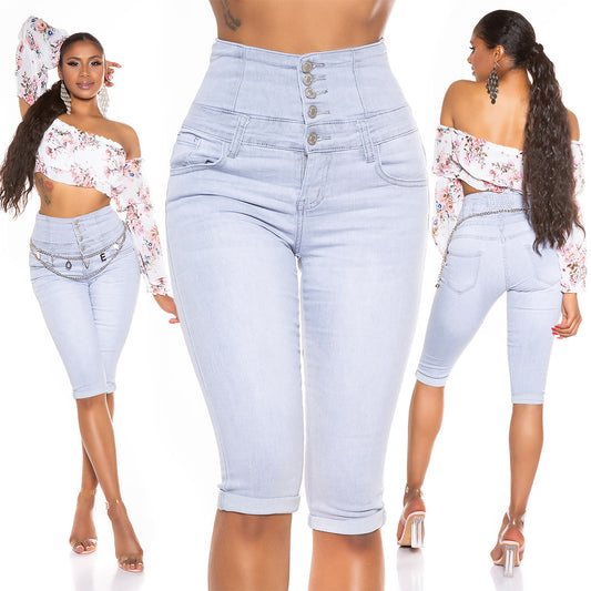 Jeans capri grigio a vita alta 0000J6270 - cintura esclusa