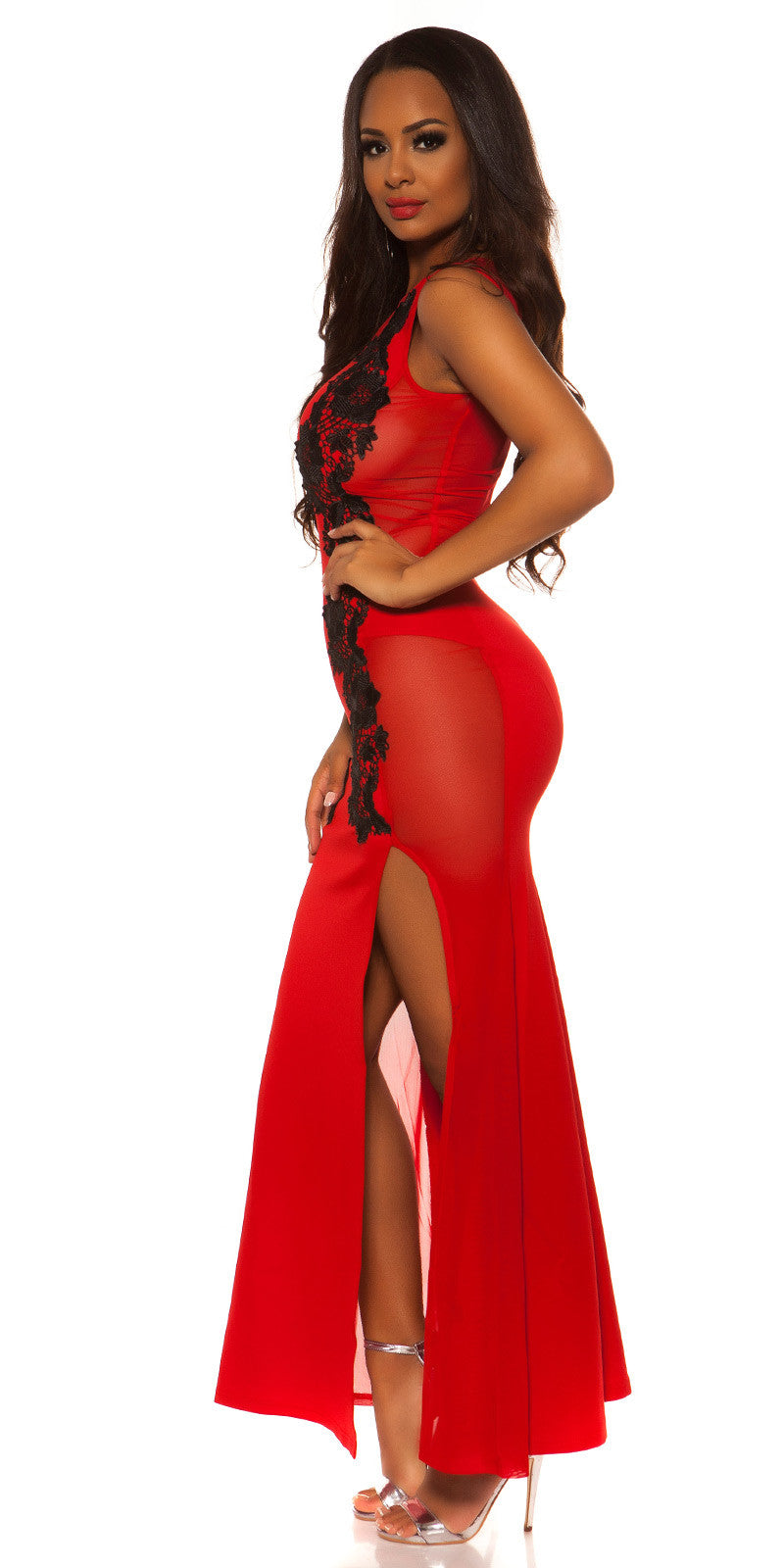 Abito rosso con pizzo 0000K18442