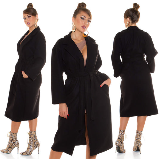 Cappotto nero con cintura - 0000M66147